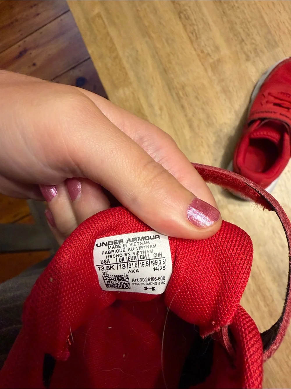 Under Armour Red and Black Kids Velcro Athletic Sneakers